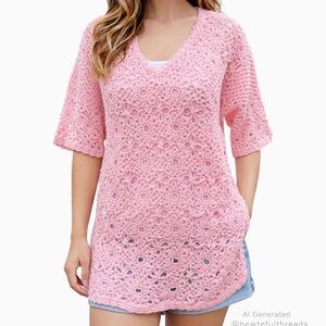 Handmade Crochet Tunic Top S/M Pink Boho Beach Cover Up Festival